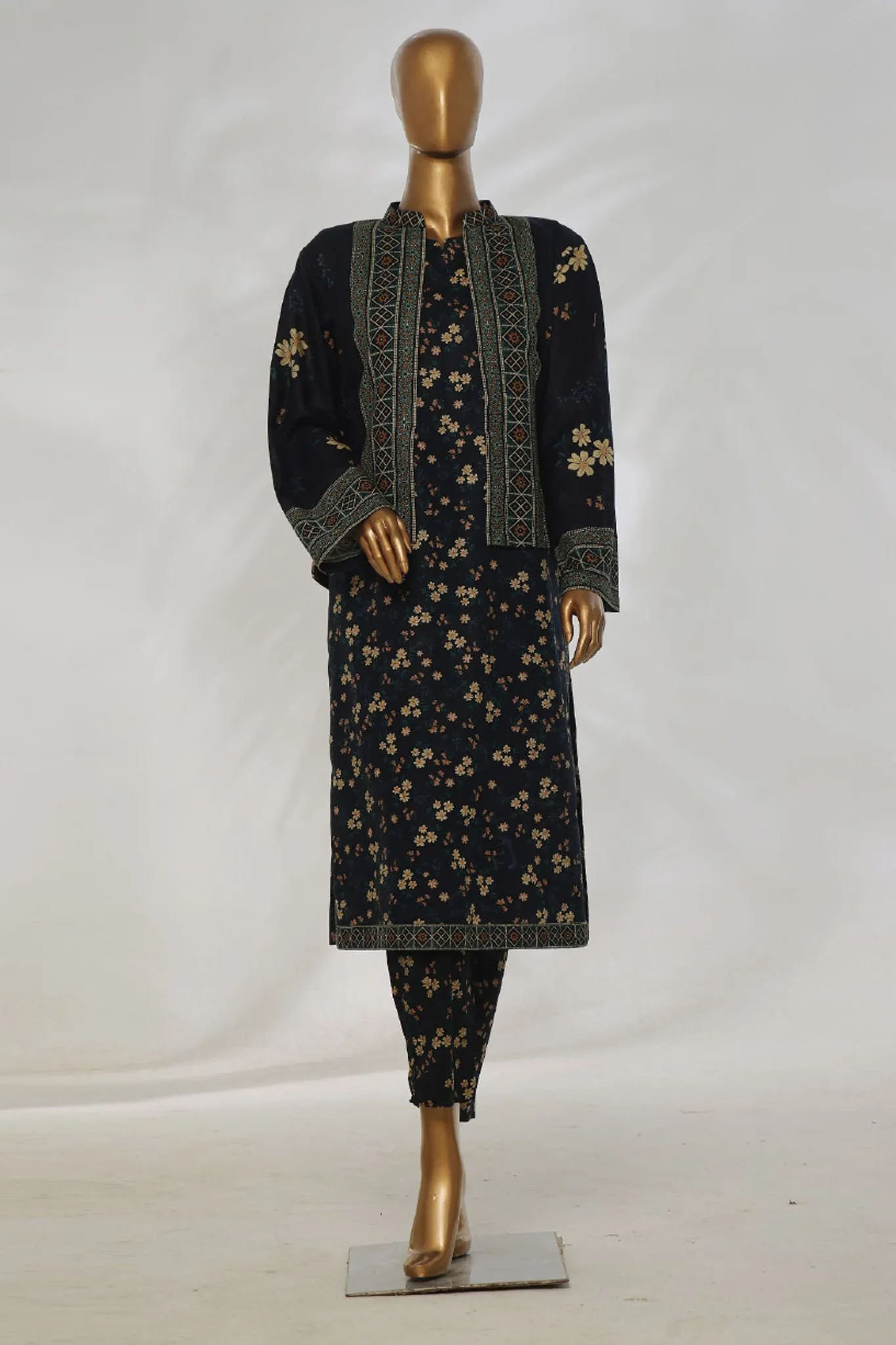 Bin Saeed Stitched 3 Piece Printed Khaddar Vol-01 Jacket Collection'2024-WK-1292-N.Blue