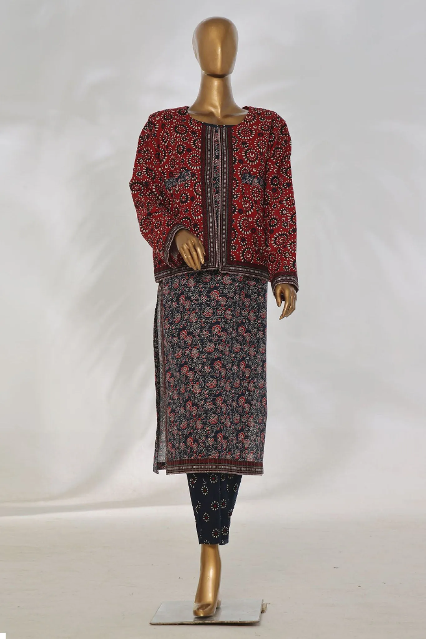 Bin Saeed Stitched 3 Piece Printed Khaddar Vol-01 Jacket Collection'2024-WK-1296-Dark Blue