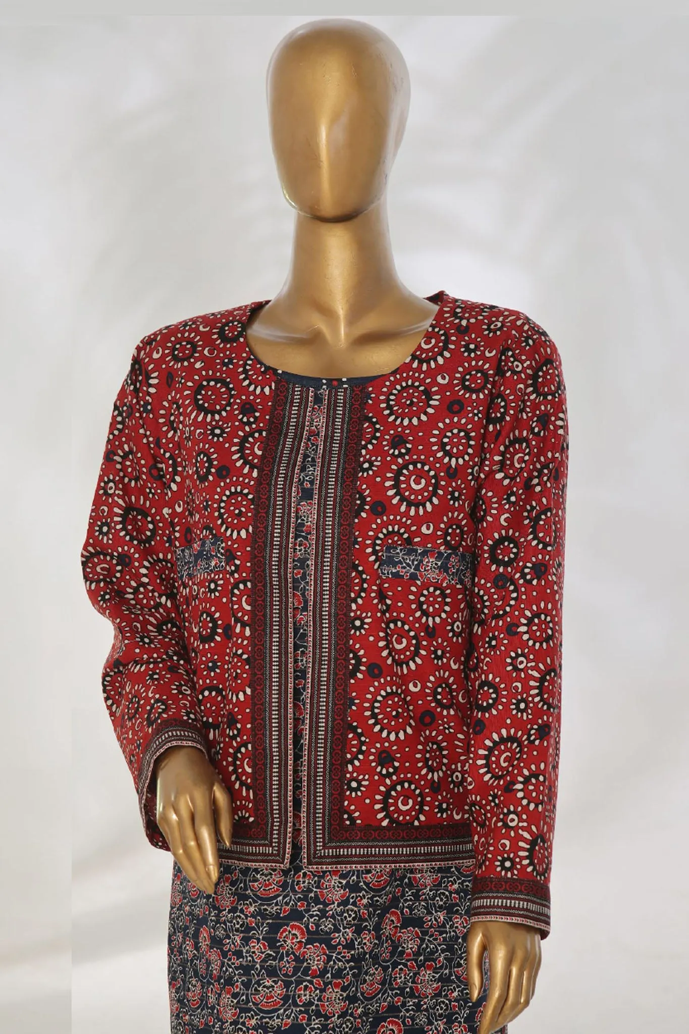 Bin Saeed Stitched 3 Piece Printed Khaddar Vol-01 Jacket Collection'2024-WK-1296-Dark Blue