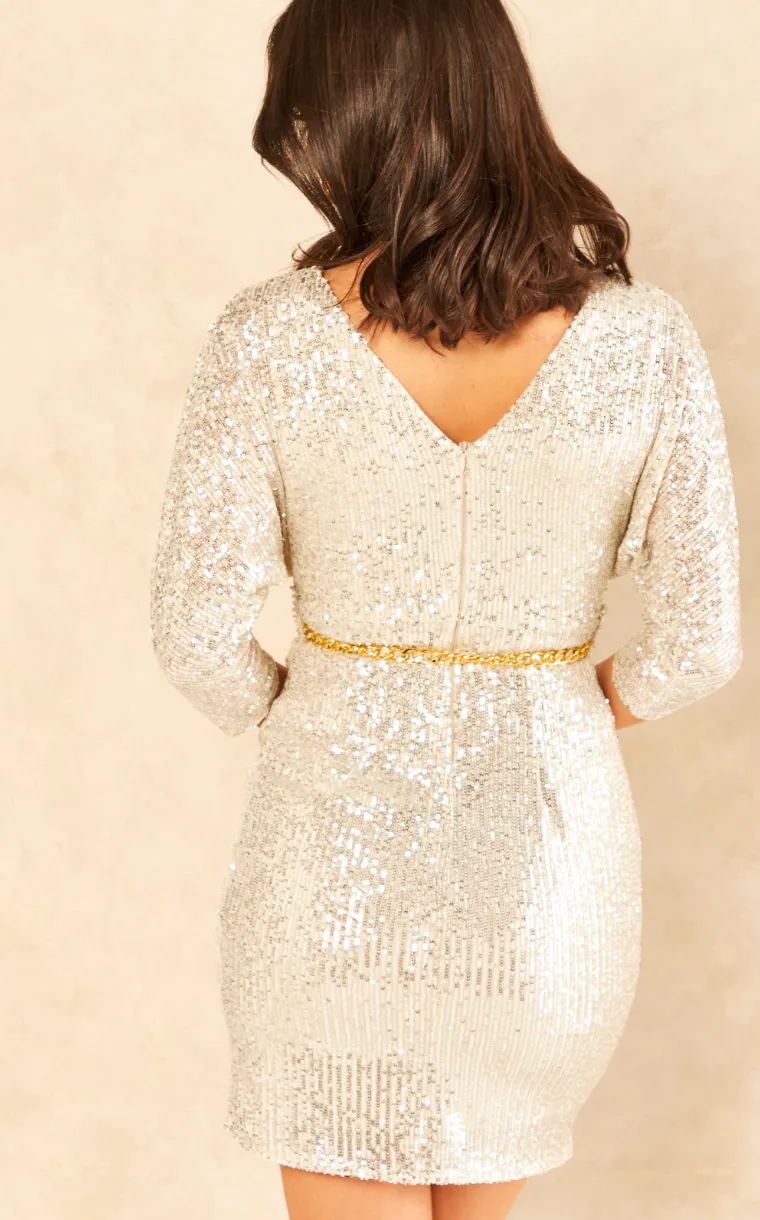 Sequin Gold Mini Dress with Chain