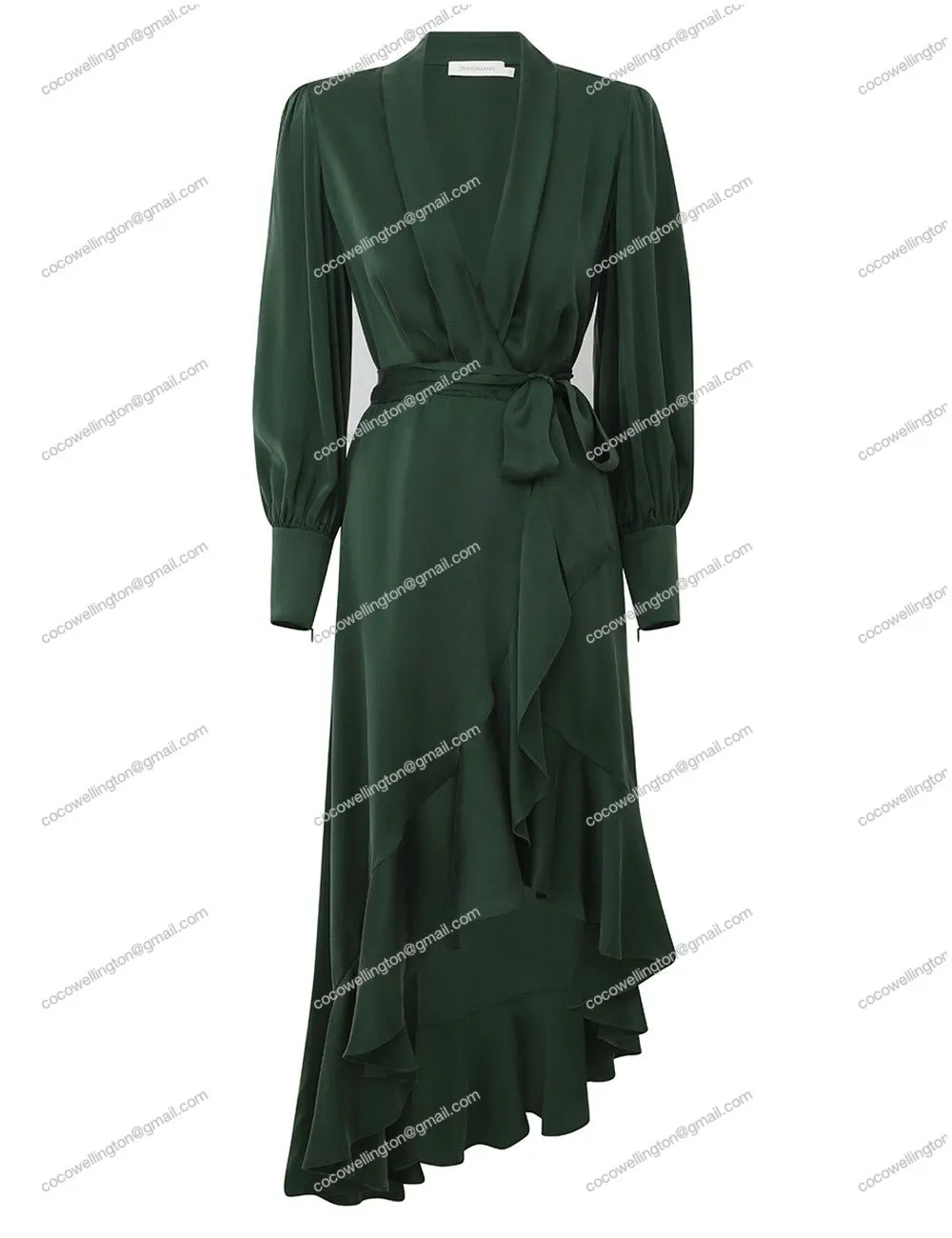 Silk Wrap Midi Dress (Forest Green)
