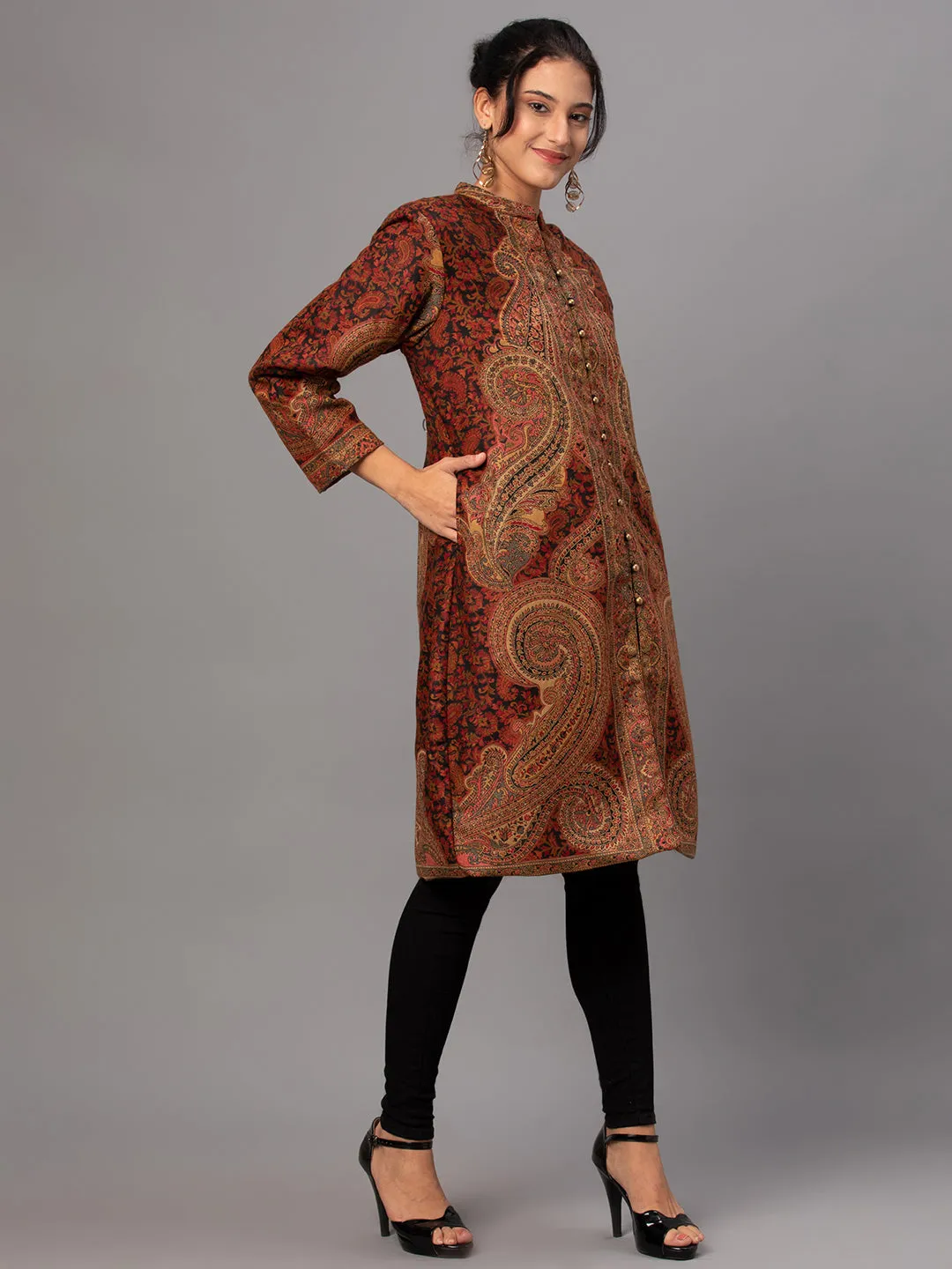 Women Maroon Printed Jacket
