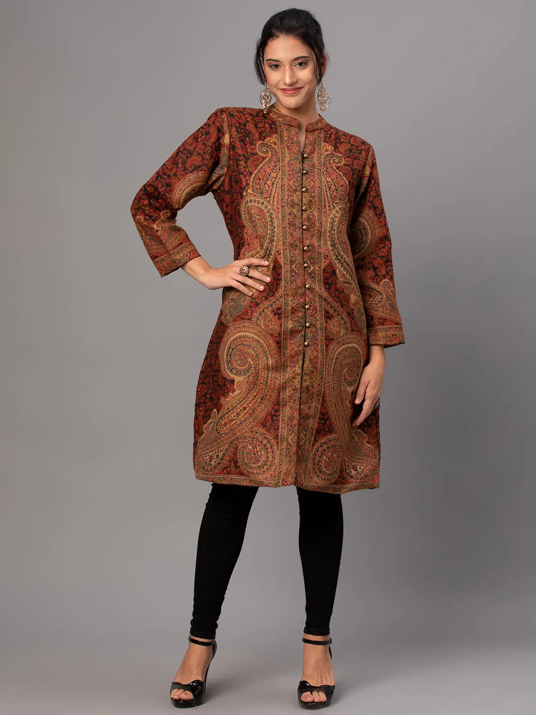 Women Maroon Printed Jacket