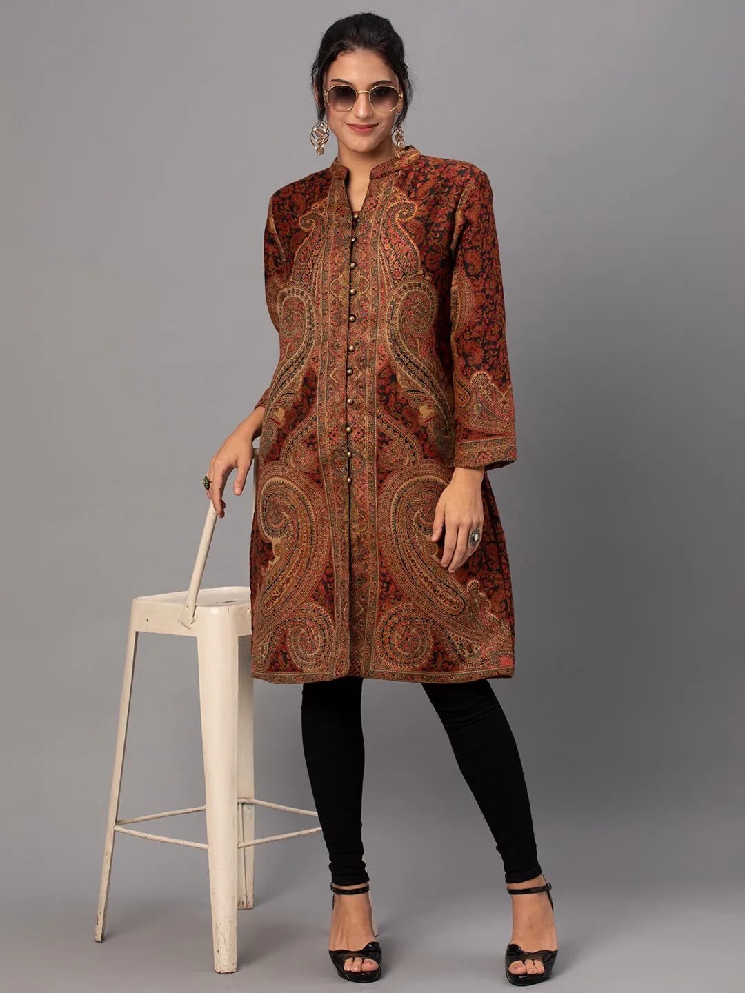 Women Maroon Printed Jacket